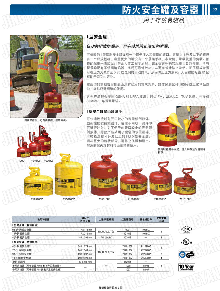 JUSTRITE，美國杰斯瑞特，justriteI型安全罐,柴油汽油存放罐，酒精松香水安全存儲(chǔ)罐，防火安全罐，防爆安全罐