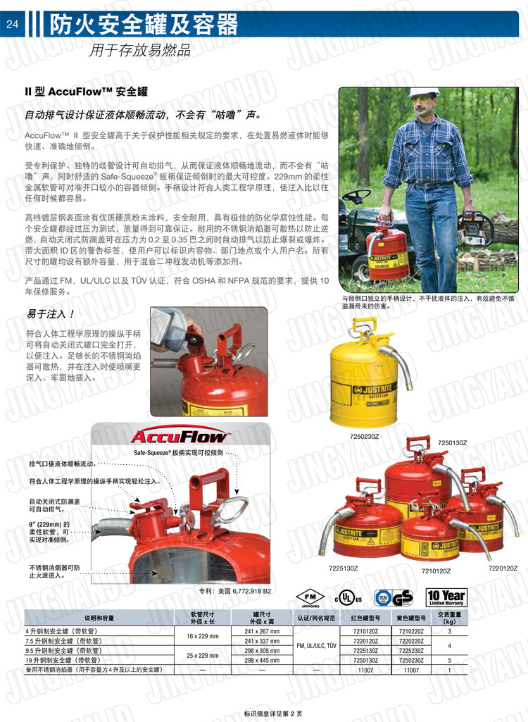 JUSTRITE，美國杰斯瑞特，justriteI型安全罐,柴油汽油存放罐，酒精松香水安全存儲(chǔ)罐，防火安全罐，防爆安全罐